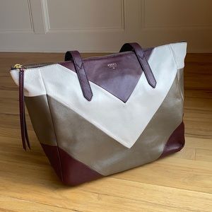 FOSSIL Sydney Shopper Tote leather zip top